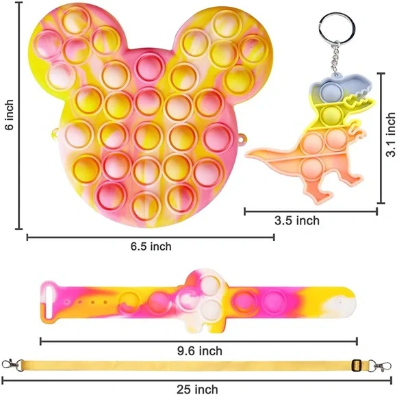 Pack of Bracelet Pop Shoulder Purse Keychain Crossbody Push Bubble Fidget Toy Toys